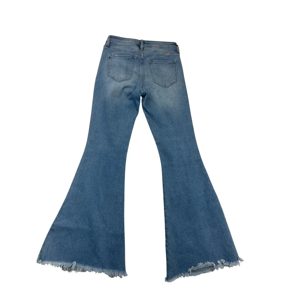 Kancan Flare Jeans Women 26 Blue High Rise Front Seam Bell Bottom‎ Raw Hem
